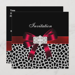 Invitation Poster de animal d'invitation Black Red White Jewe