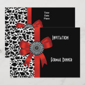 Invitation Poster de animal d'invitation Black White Red Bow (Devant / Derrière)