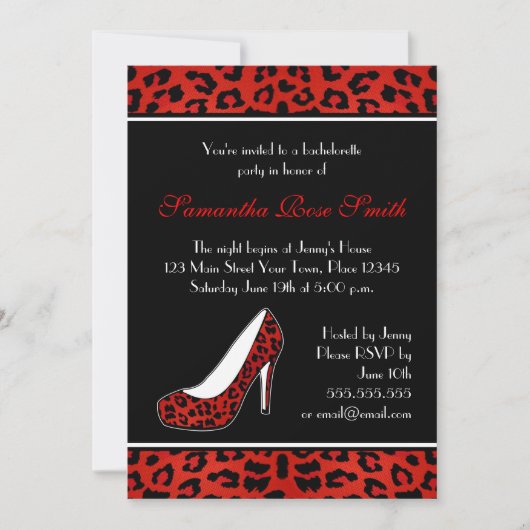 Invitation Poster de animal du léopard rouge Heel Bachelorett (Devant)