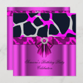 Invitation Poster de animal Leopard Hot Pink Bow Diamonds (Devant / Derrière)