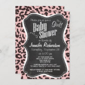 Invitation Poster de animal léopard rose bébé; tableau de bor (Devant / Derrière)