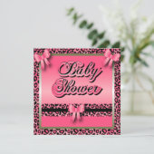 Invitation Poster de animal léopard rose pour un Baby shower (Debout devant)