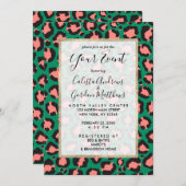 Invitation Poster de animal Léopard vert rose corail moderne (Devant / Derrière)