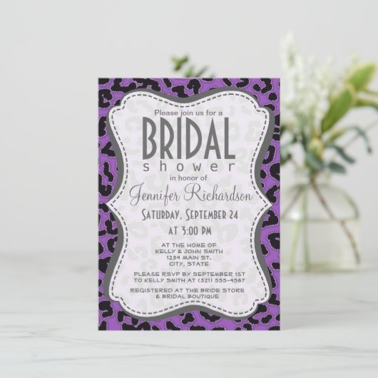 Invitation Poster de animal Lilac Leopard profond (Debout devant)