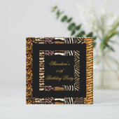 Invitation Poster de animal Mixte Gold Black fête d'anniversa (Debout devant)