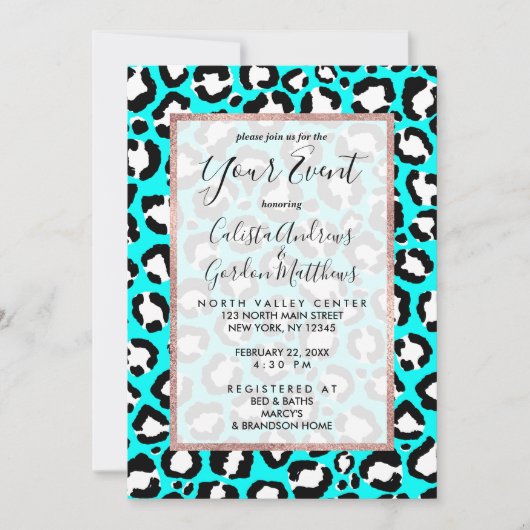 Invitation Poster de animal moderne Cyan Blue Leopard (Devant)