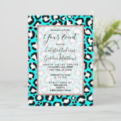 Invitation Poster de animal moderne Cyan Blue Leopard (Debout devant)