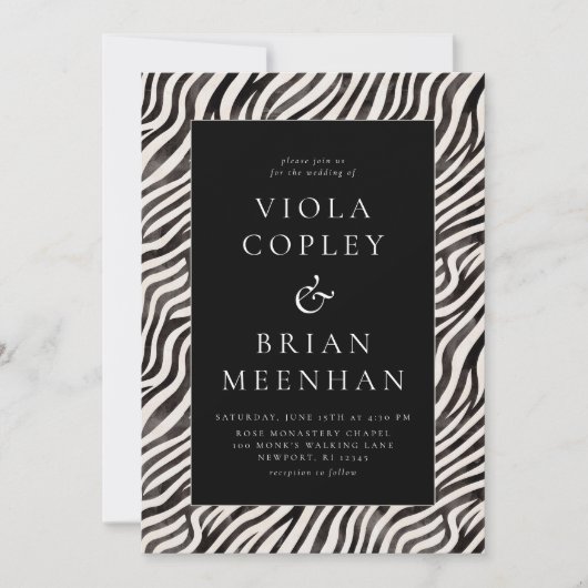Invitation Poster de animal noir blanc Zebra Glam Mariage (Devant)