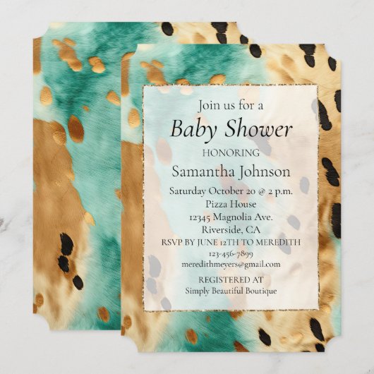 Invitation Poster de animal noir Turquoise or (Devant / Derrière)