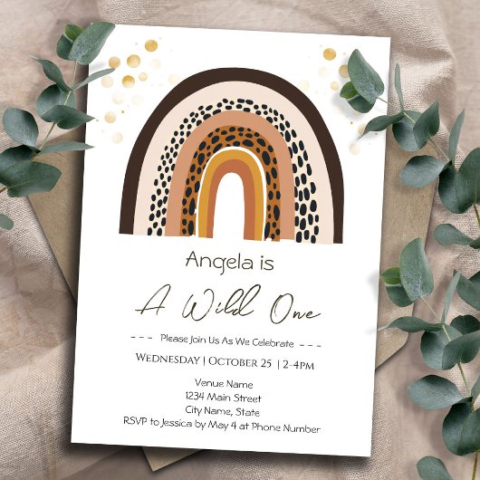Invitation Poster de animal Rainbow Wild One Boho Anniversair