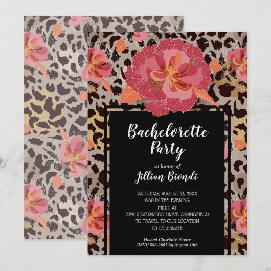 Invitation Poster de animal rose Floral Bachelorette (Devant / Derrière)