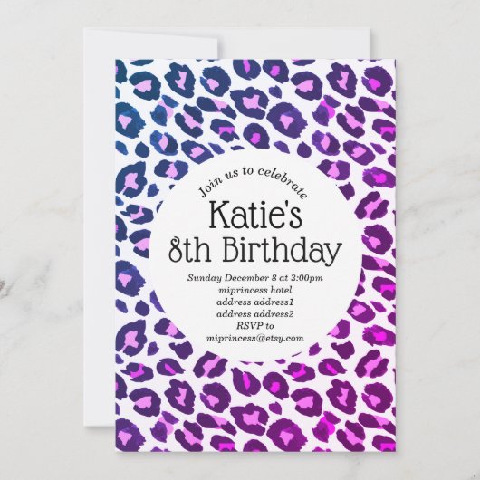 Invitation poster de animal rose, léopard, guépard (Devant)