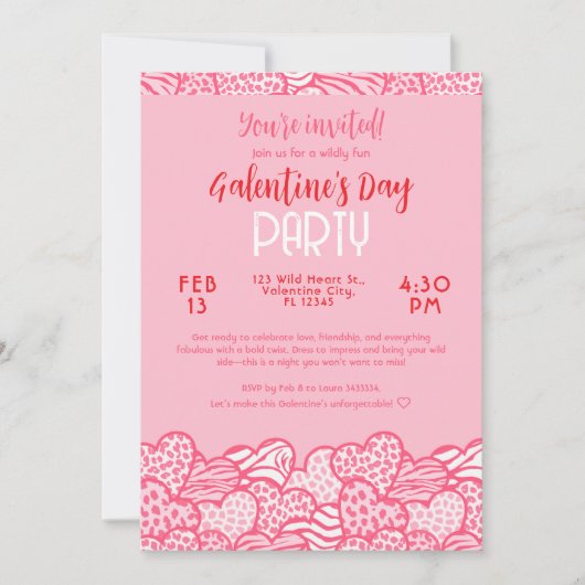 Invitation Poster de animal rose pâle Coeur Galentines (Devant)