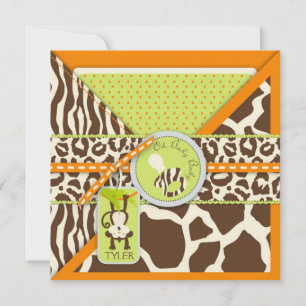Invitation Poster de animal Safari de singe et de pacifier