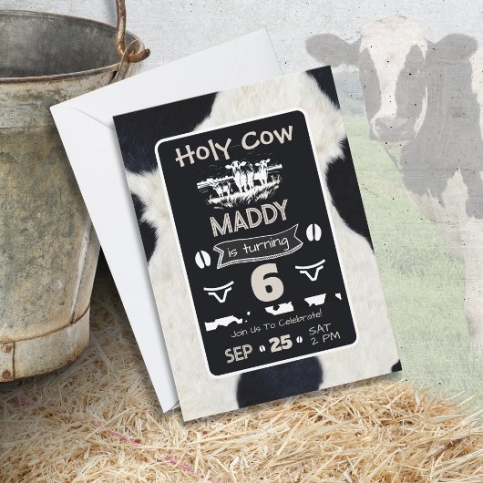 Invitation Poster de animal Vache Noir Blanc Anniversaire Inv