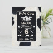 Invitation Poster de animal Vache Noir Blanc Anniversaire Inv (Debout devant)
