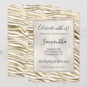 Invitation Poster de animal Zebra Gold Blanc   (Devant / Derrière)