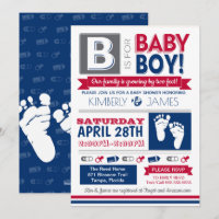 Poster de bébé pieds style garçon douche Invitatio