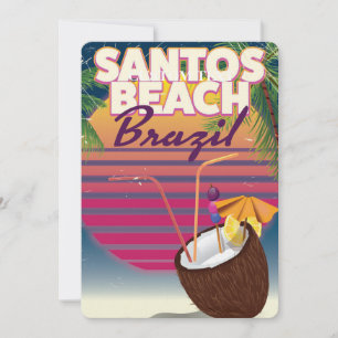 Invitation Poster de voyage vintage Santos beach brazil