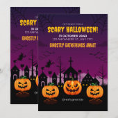 Invitation Poster d'Halloween violet hanté (Devant / Derrière)