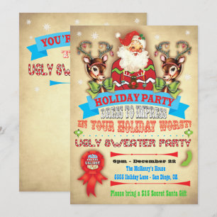 Invitation Poster d'Invitation de la fête de Noël vintage Ugl