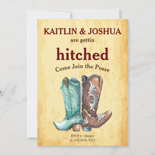 Invitation Poster Recherché 🤠 Bottes Cowboy Mariage Photo (Dos)