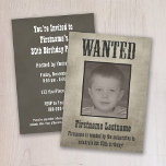 Invitation Poster Recherché Funny Anniversaire<br><div class="desc">UTILISEZ UNE PHOTO NOIRE ET BLANCHE ! — Ceci a une superposition sépia qui transformera votre photo en noir et blanc en une photo sépia (antique). — Sur la colline ou le thème Wild West — Utilisez-le pour une fête d'anniversaire ou une fête de célibataire</div>