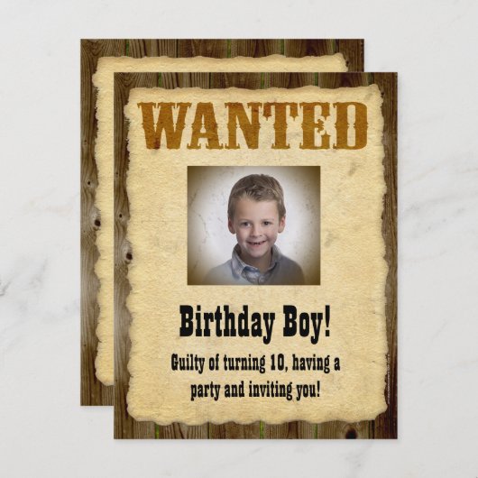 Invitation Poster Recherché personnalisé, Bandit d'anniversai (Devant / Derrière)