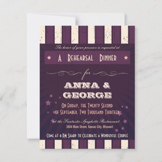Invitation Poster rustique : Dîner de répétition de rêve d'au (Devant)