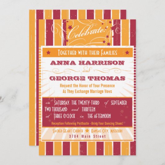 Invitation Poster Rustique : Mariage personnalisé rose et ora (Devant / Derrière)