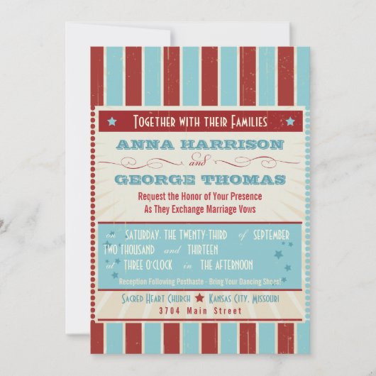 Invitation Poster rustique : Mariage personnalisé rouge, blan (Devant)