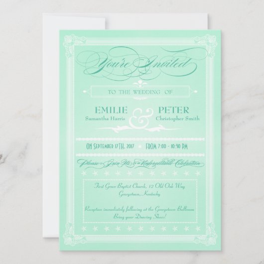 Invitation Poster vert de la menthe douce style mariage Invit (Devant)