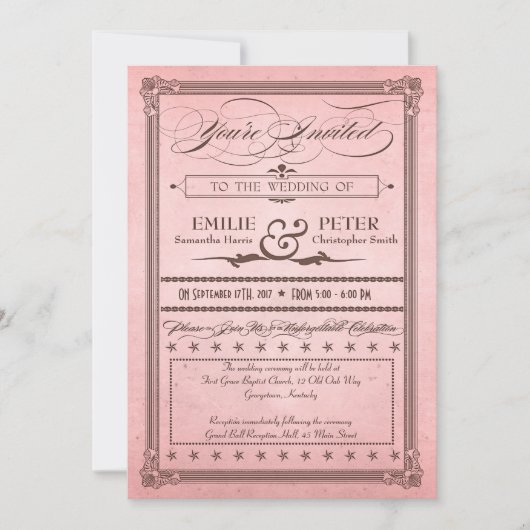 Invitation Poster vintage rose romantique & Mariage Brown, RS (Devant)