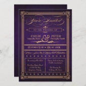 Invitation Poster vintage Style Eggplant violet Mariage (Devant / Derrière)