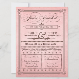Invitation Poster vintage Style rose et mariage Brown Invitat