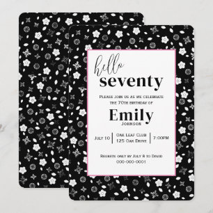 Invitation Posy noir et blanc pour 70e fête d'anniversaire