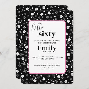 Invitation Posy noir et blanc pour la 60e fête d'anniversaire