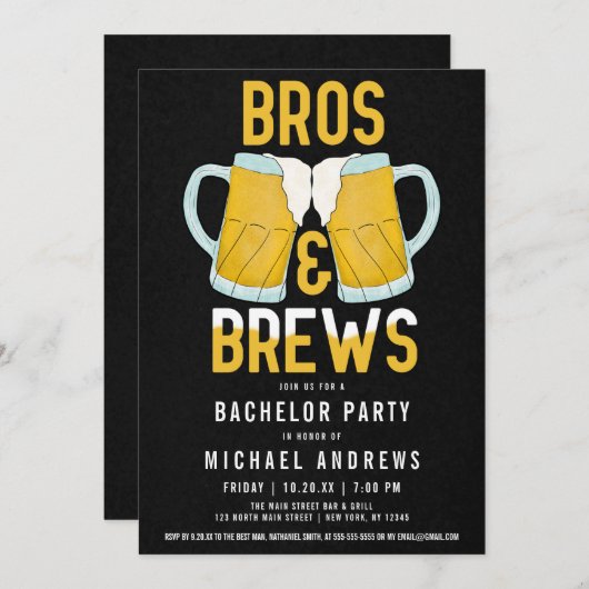 Invitation Pot à bière Bros et bières pour enterrement de vie (Devant / Derrière)