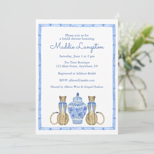 Invitation Pot à gingembre en aquarelle chinoiserie guépard (Debout devant)