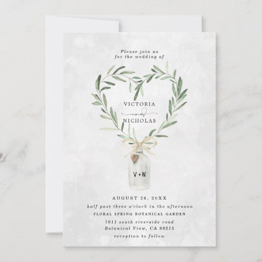 Invitation Pot à monogramme rustique | Mariage à feuillage de (Devant)