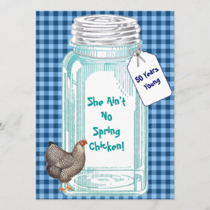 Invitation Pot de conservation vintage à motif gingham bleu
