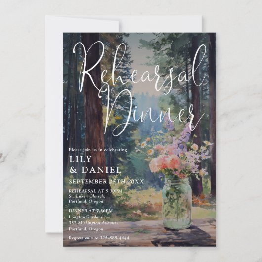 Invitation Pot de fleurs de forêt rustique pour dîner de répé (Devant)