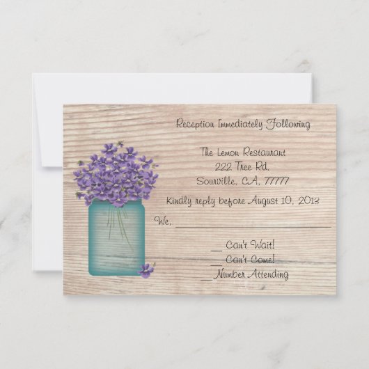 Invitation Pot de fleurs de violettes pour RSVP de réception  (Dos)