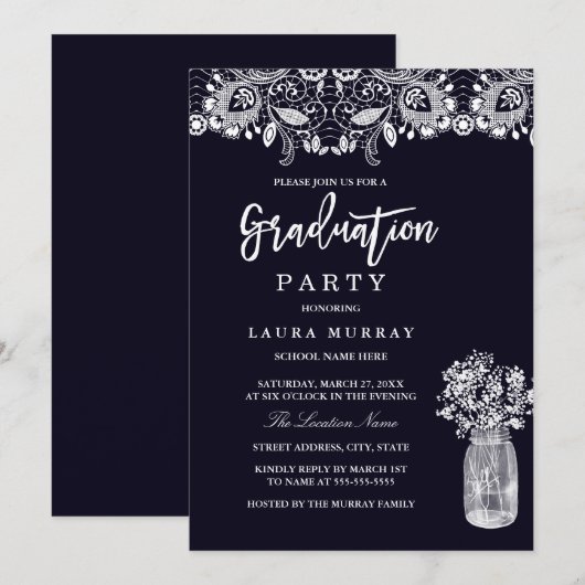 Invitation Pot de fleurs en dentelle rustique pour fête de fi (Devant / Derrière)