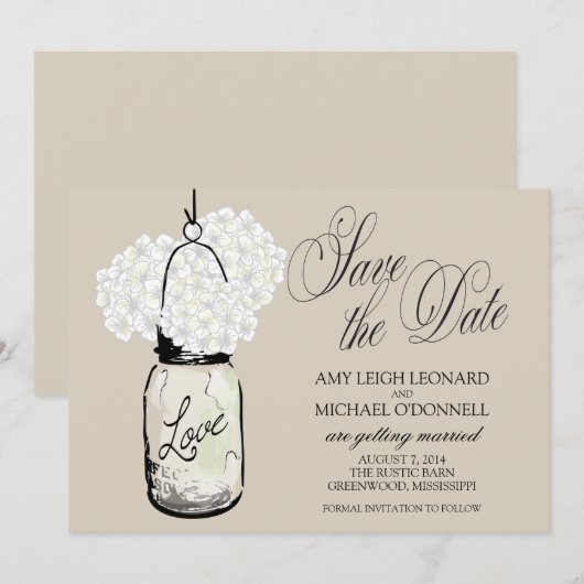 Invitation Pot de fleurs en grès Hydrangée Enregistrer la dat (Devant / Derrière)