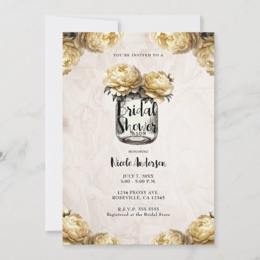 Invitation Pot de fleurs en jaune pour un mariage champêtre d (Devant)
