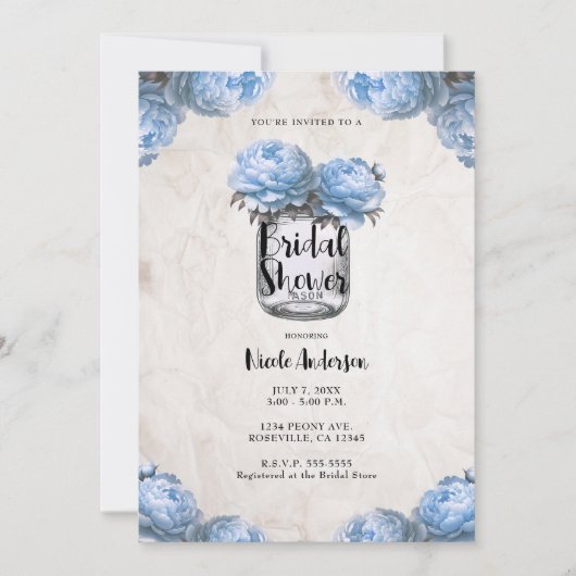 Invitation Pot de fleurs en verre de style rustique, pivoine (Devant)