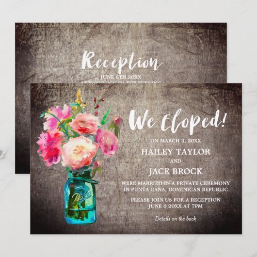 Invitation Pot de fleurs en verre pour réception d'élopement (Devant / Derrière)