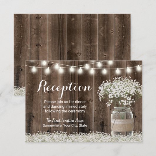 Invitation Pot de fleurs Gypsophile Réception de mariage rust (Devant / Derrière)