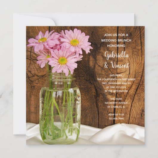 Invitation Pot de fleurs marguerites roses pour brunch de len (Devant)